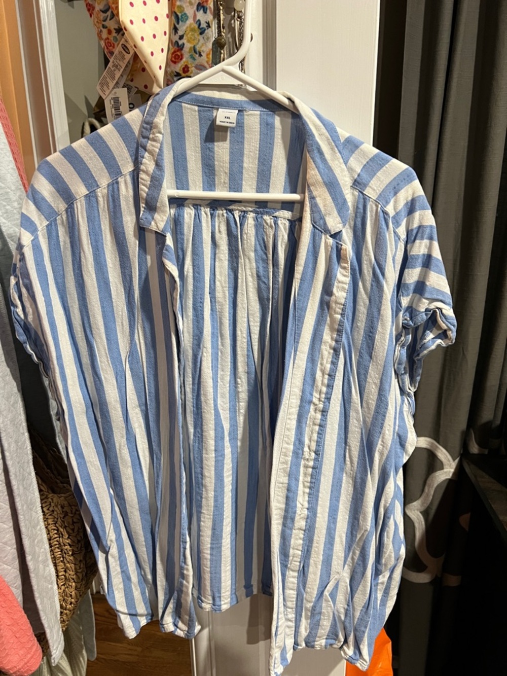 Old Navy Blue and White Striped Button-Down Shirt